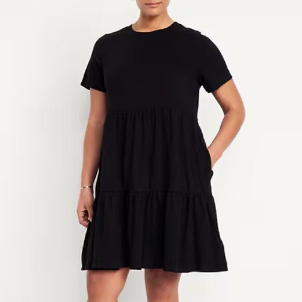 Old Navy Medium Black Tiered Mini T-Shirt Swing Dress Pockets